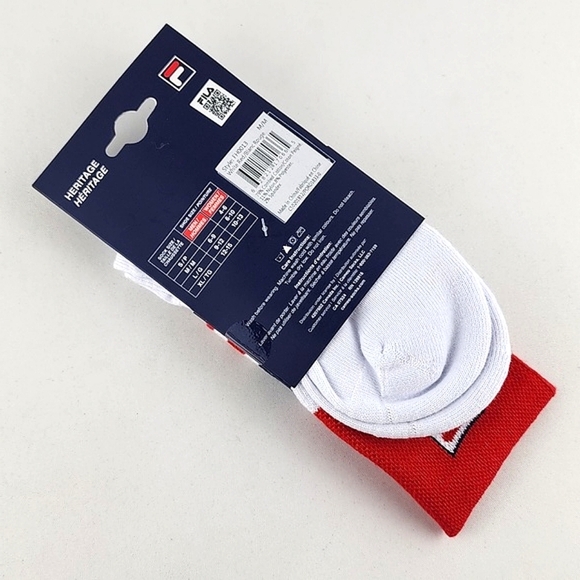 ⭐3/ $30⭐ FILA Heritage Unisex 2 Design In 1 Crew To Quarter Socks White Red - Picture 7 of 8